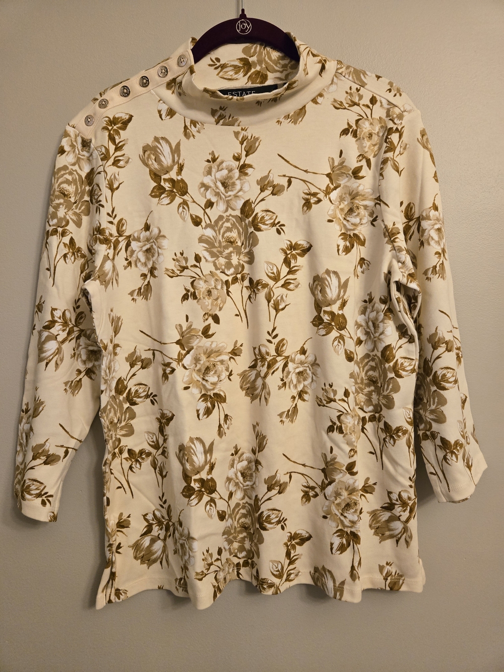 Isaac Mizrahi Live! Estate Cream Floral Button-Shoulder Top
